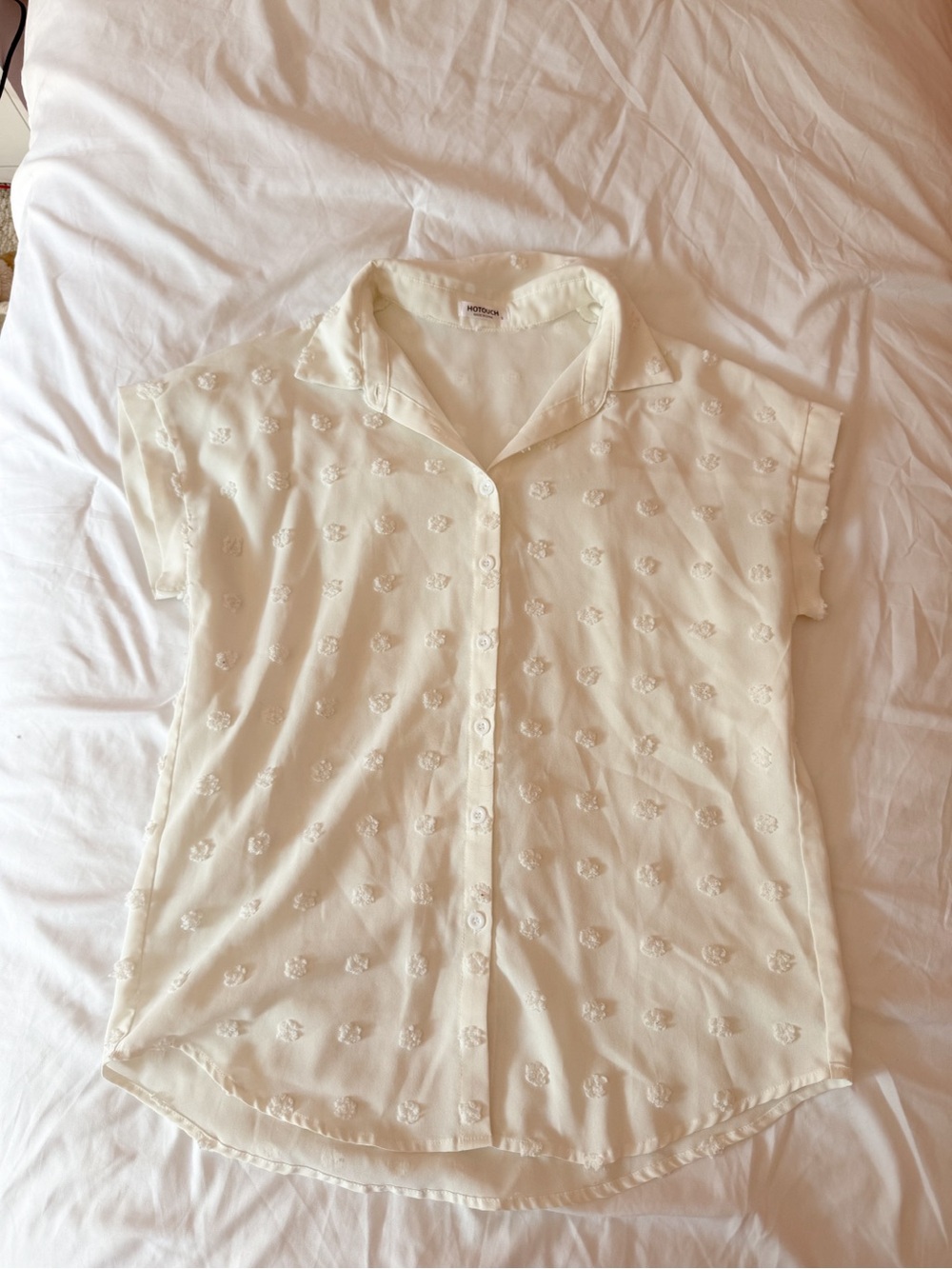 Hotouch White Roll Up Sleeve Floral Dress Button Down Shirt Size Small